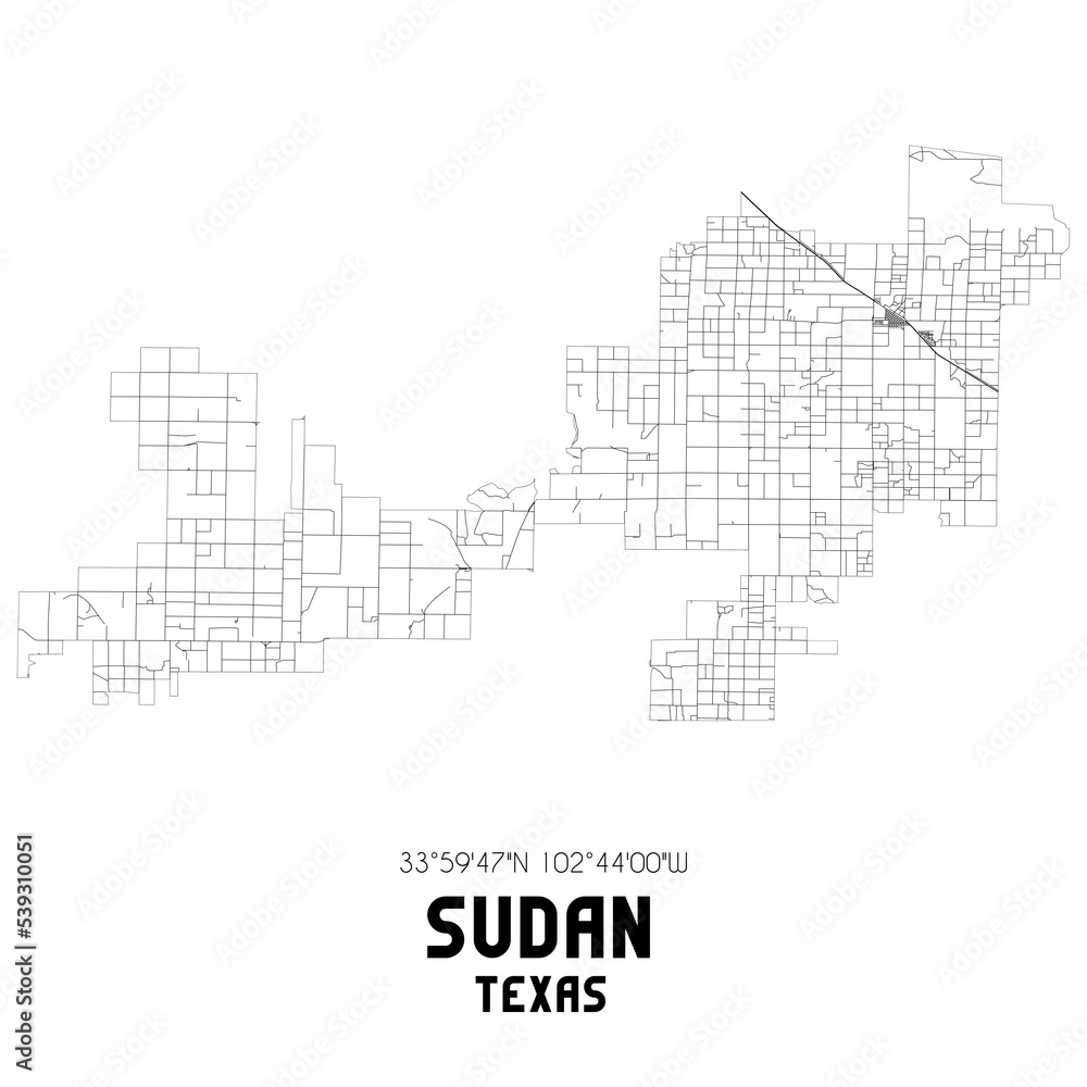 Sudan Texas. US street map with black and white lines. Sudan Texas. US street map with black and white lines.