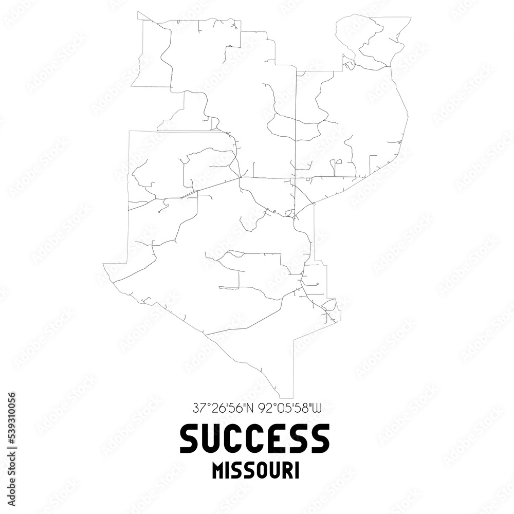 Success Missouri. US street map with black and white lines.