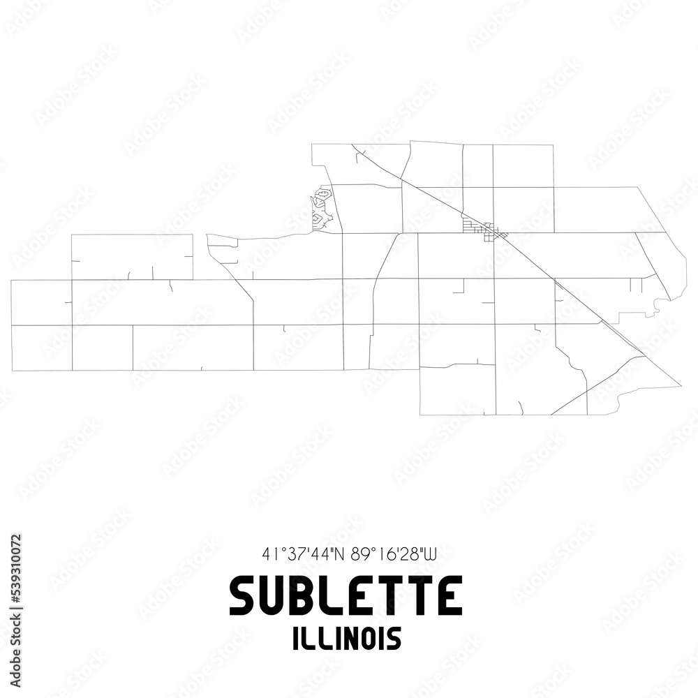 Sublette Illinois. US street map with black and white lines. Stock