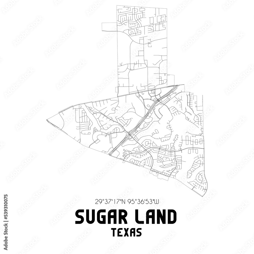Sugar Land Texas. US street map with black and white lines.