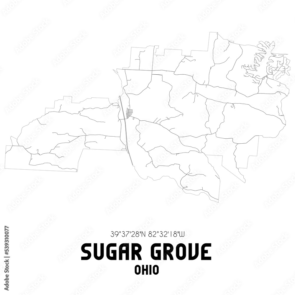 Sugar Grove Ohio. US street map with black and white lines.
