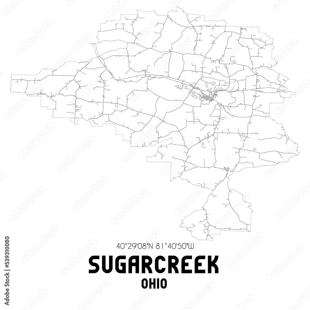 Sugarcreek Ohio. US street map with black and white lines.