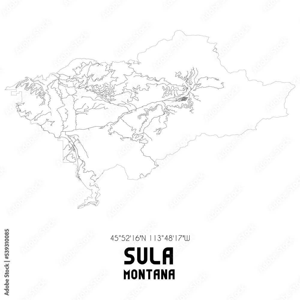 Sula Montana. US street map with black and white lines.
