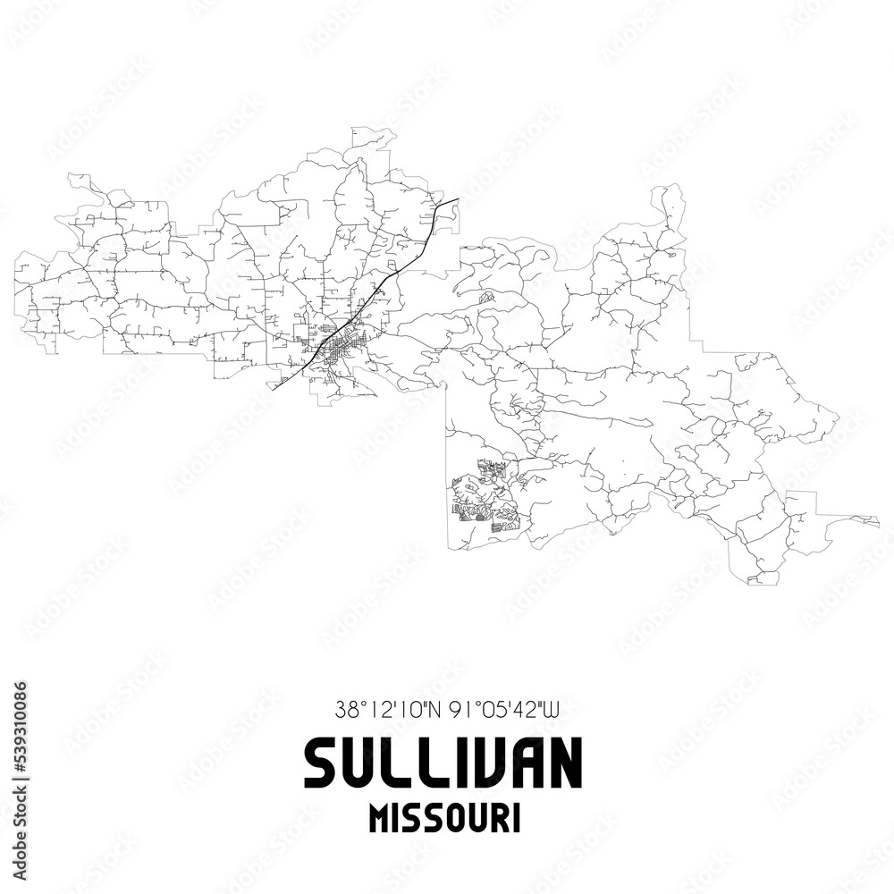 Sullivan Missouri. US street map with black and white lines. Sullivan Missouri. US street map with black and white lines.