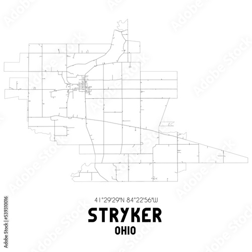 Stryker Ohio. US street map with black and white lines. photo