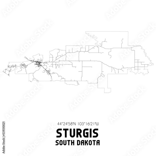 Schilderij op canvas Sturgis South Dakota. US street map with black and white lines.
