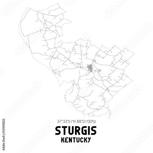 Sturgis Kentucky. US street map with black and white lines.
