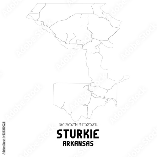 Sturkie Arkansas. US street map with black and white lines.