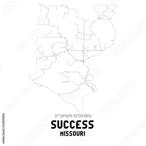 Success Missouri. US street map with black and white lines.
