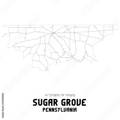 Sugar Grove Pennsylvania. US street map with black and white lines.