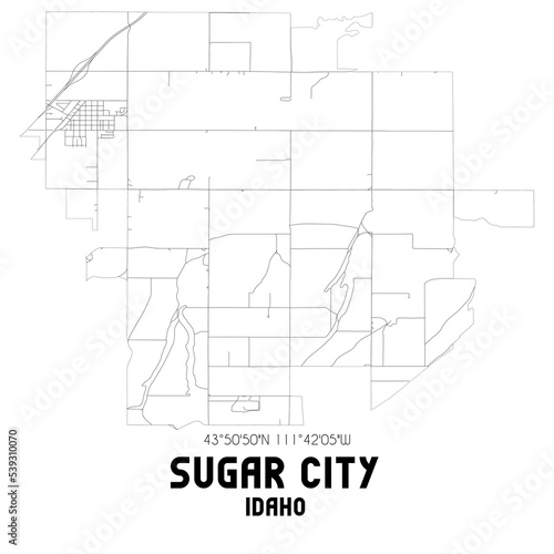 Sugar City Idaho. US street map with black and white lines.