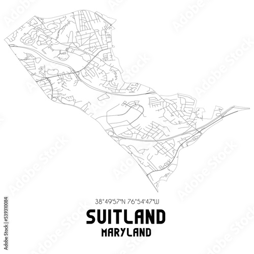 Suitland Maryland. US street map with black and white lines.