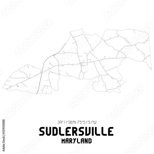Sudlersville Maryland. US street map with black and white lines.
