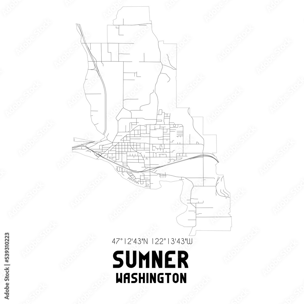 Sumner Washington. US street map with black and white lines.