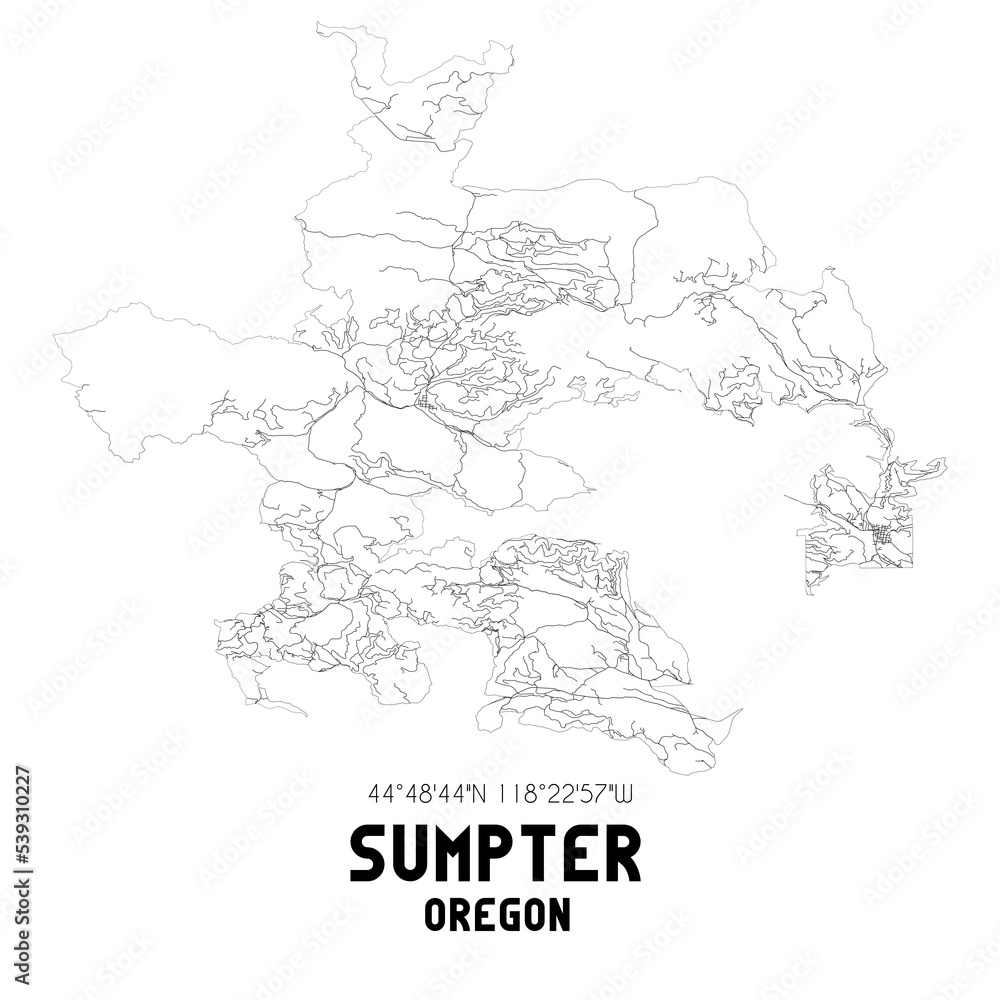 Sumpter Oregon. US street map with black and white lines.