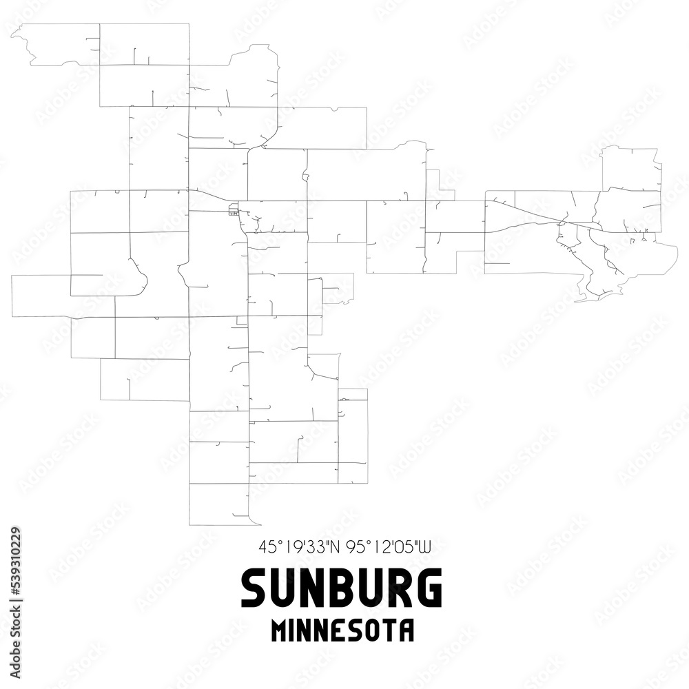 Sunburg Minnesota. US street map with black and white lines.