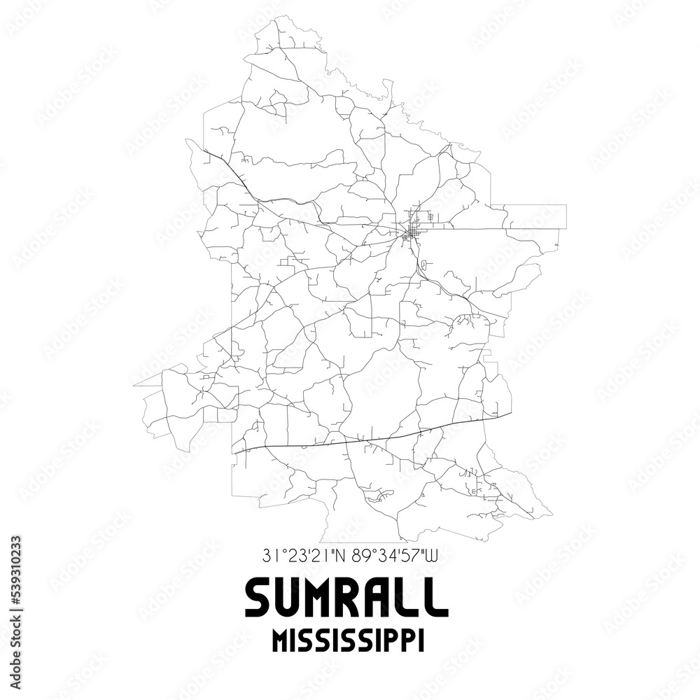 Sumrall Mississippi. US street map with black and white lines.
