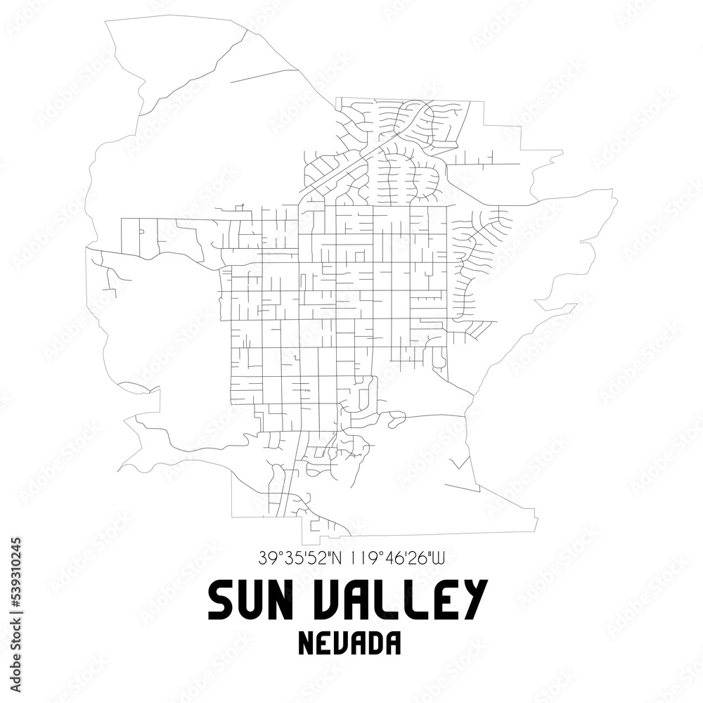 Sun Valley Nevada. US street map with black and white lines.