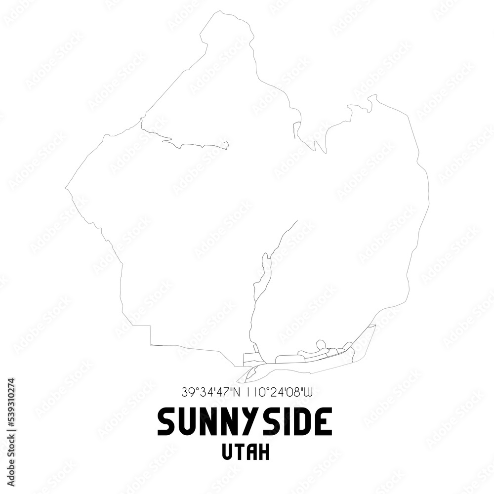 Sunnyside Utah. US street map with black and white lines.