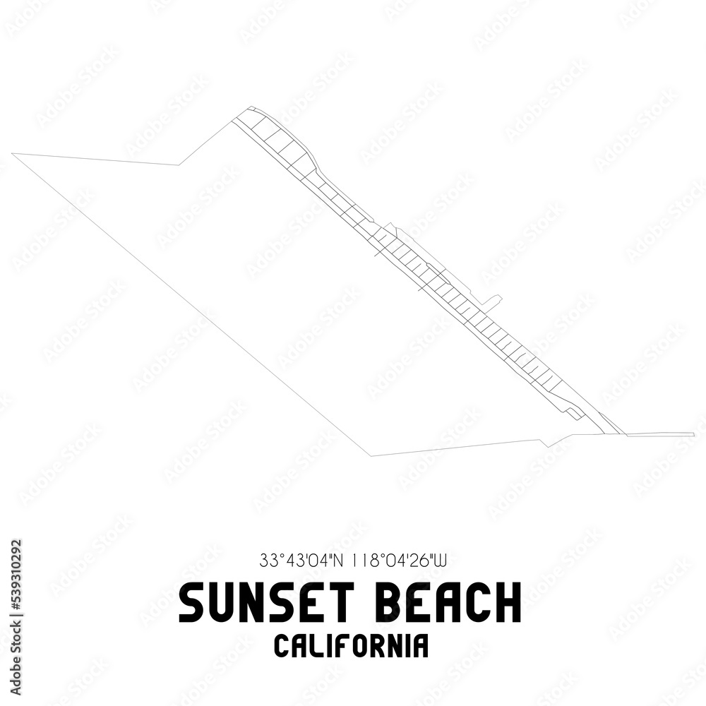 Sunset Beach California. US street map with black and white lines