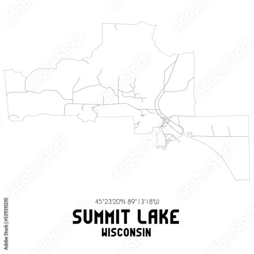 Summit Lake Wisconsin. US street map with black and white lines.