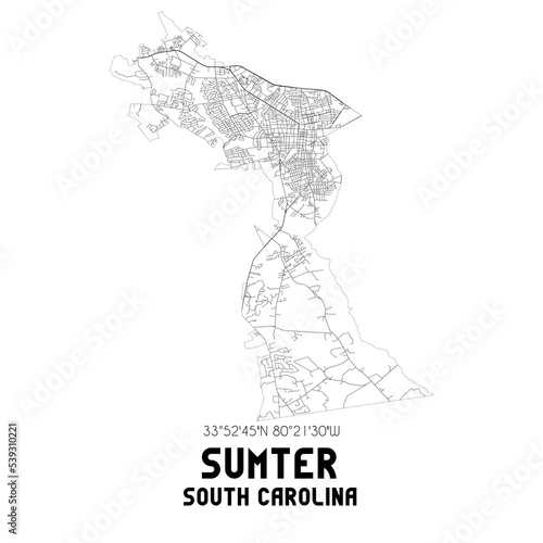 Sumter South Carolina. US street map with black and white lines. photo
