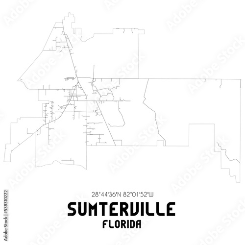 Sumterville Florida. US street map with black and white lines.