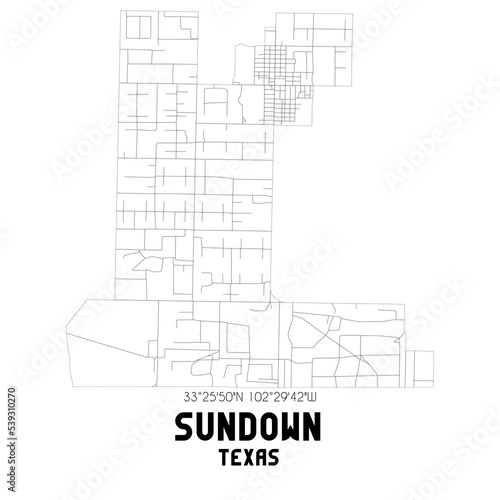 Sundown Texas. US street map with black and white lines. photo