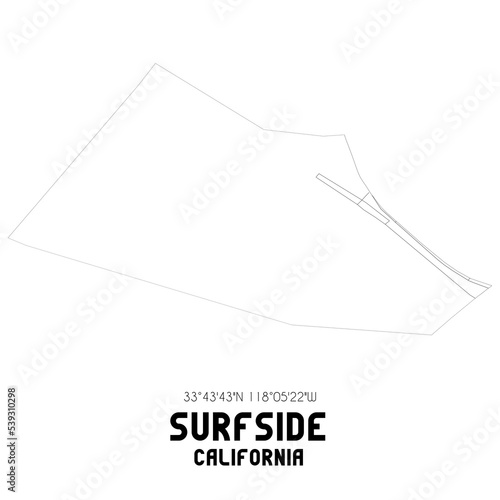 Surfside California. US street map with black and white lines.