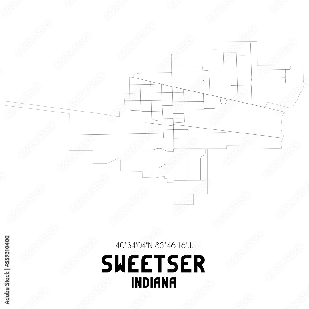 Sweetser Indiana. US street map with black and white lines. Sweetser Indiana. US street map with black and white lines.