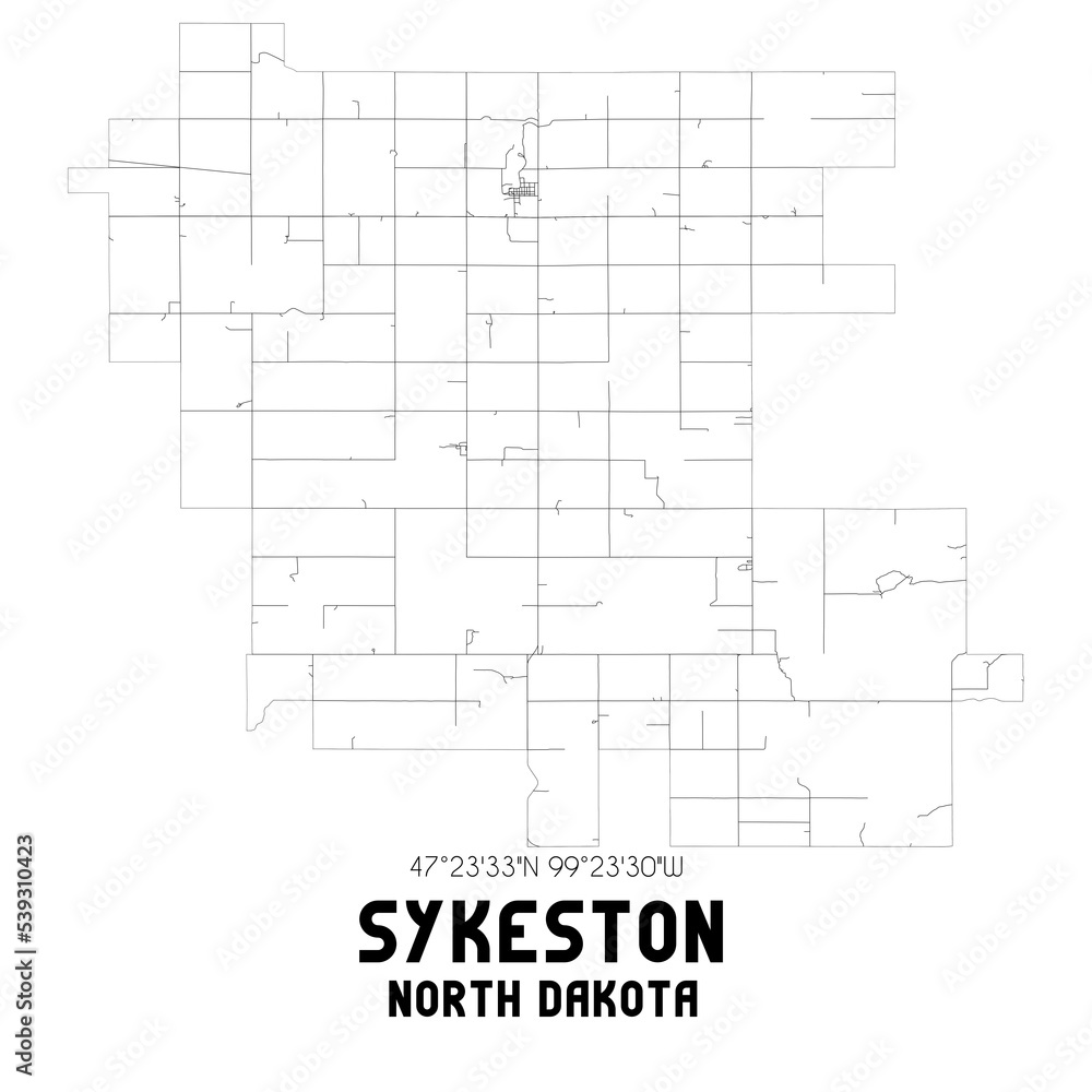 Sykeston North Dakota. US street map with black and white lines.