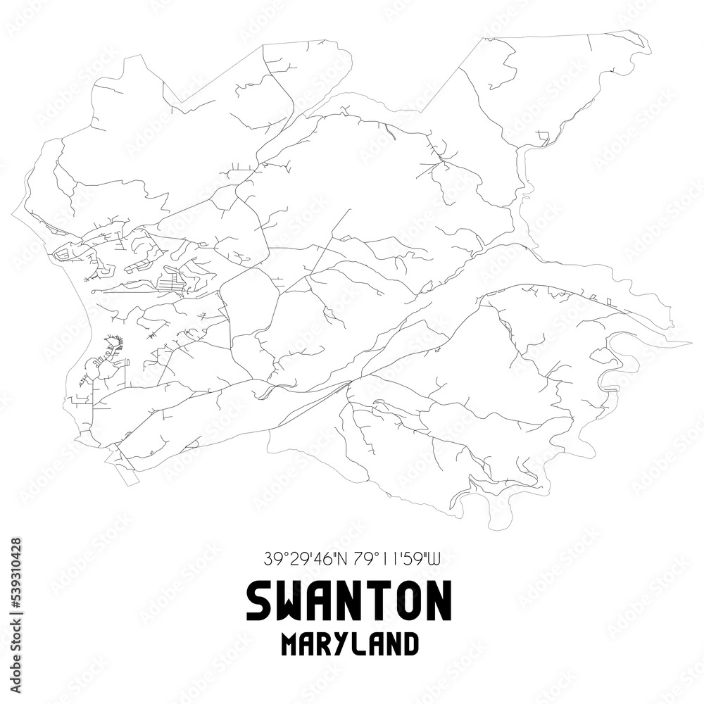 Swanton Maryland. US street map with black and white lines.