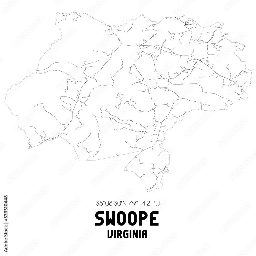 Swoope Virginia. US street map with black and white lines.