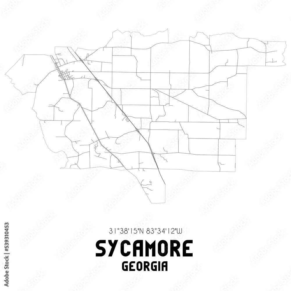 Sycamore Georgia. US street map with black and white lines.