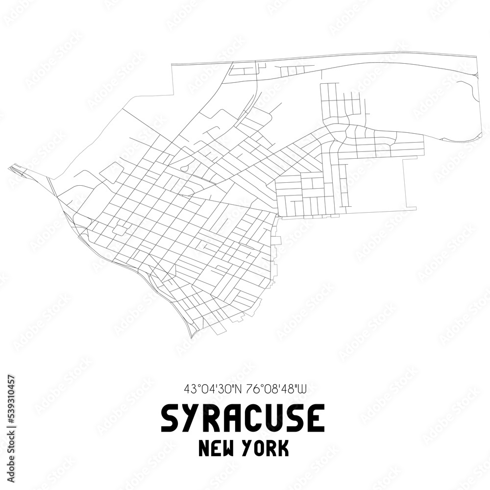Syracuse New York. US street map with black and white lines.