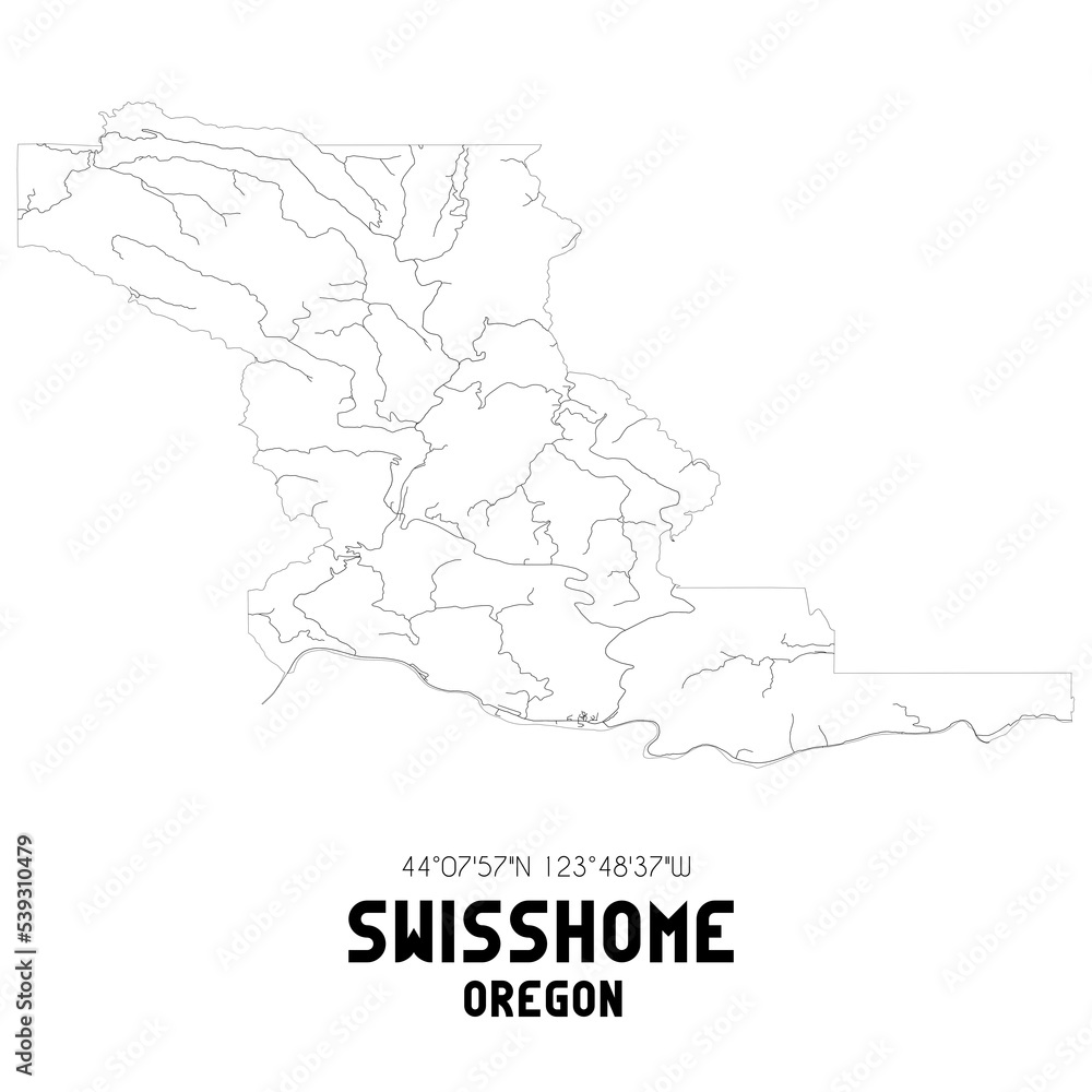 Swisshome Oregon. US street map with black and white lines.
