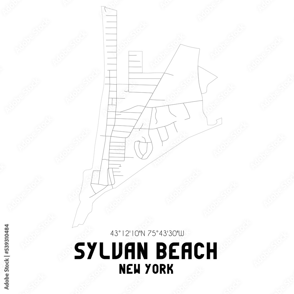 Sylvan Beach New York. US street map with black and white lines. Stock