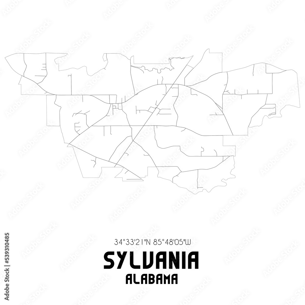Sylvania Alabama. US street map with black and white lines.