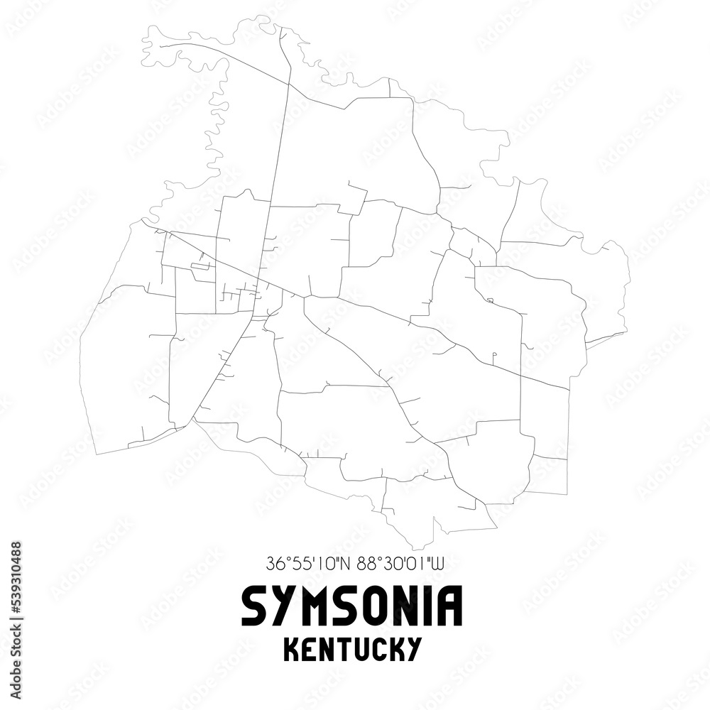 Symsonia Kentucky. US street map with black and white lines.
