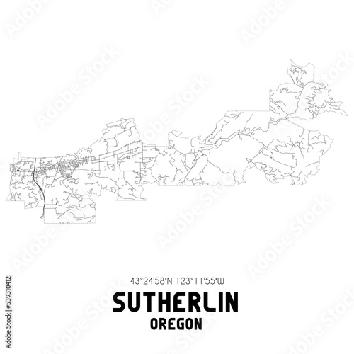 Sutherlin Oregon. US street map with black and white lines.