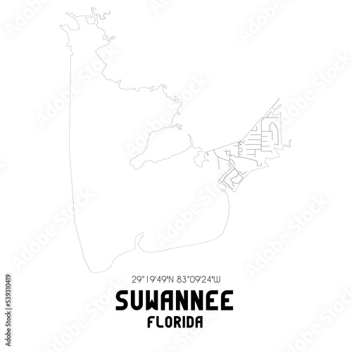 Suwannee Florida. US street map with black and white lines.