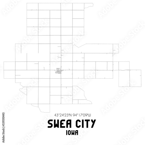 Swea City Iowa. US street map with black and white lines.