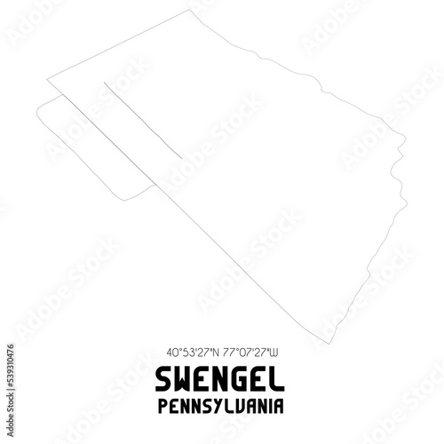 Swengel Pennsylvania. US street map with black and white lines.