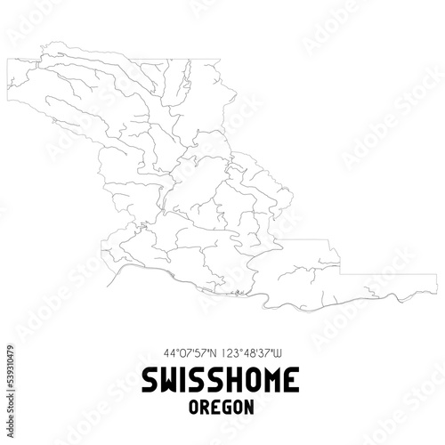 Swisshome Oregon. US street map with black and white lines.