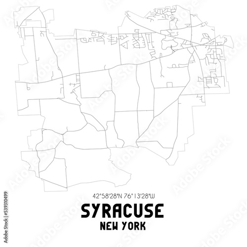 Syracuse New York. US street map with black and white lines.