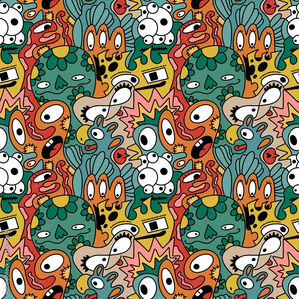 Cartoon seamless monster alien pattern for kids clothes print and wrapping paper and fabrics and linens