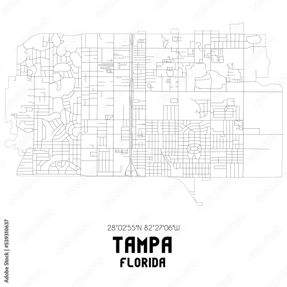 Tampa Florida. US street map with black and white lines.