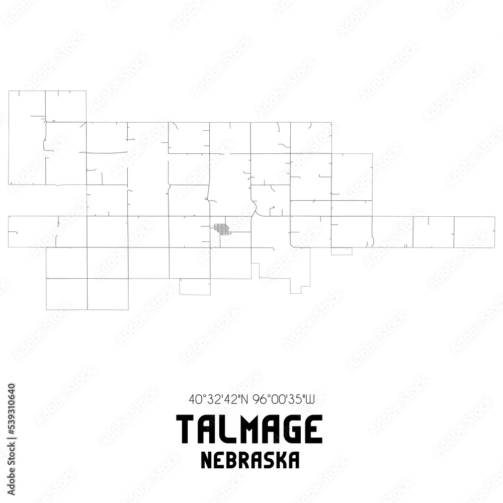 Talmage Nebraska. US street map with black and white lines. Talmage Nebraska. US street map with black and white lines.