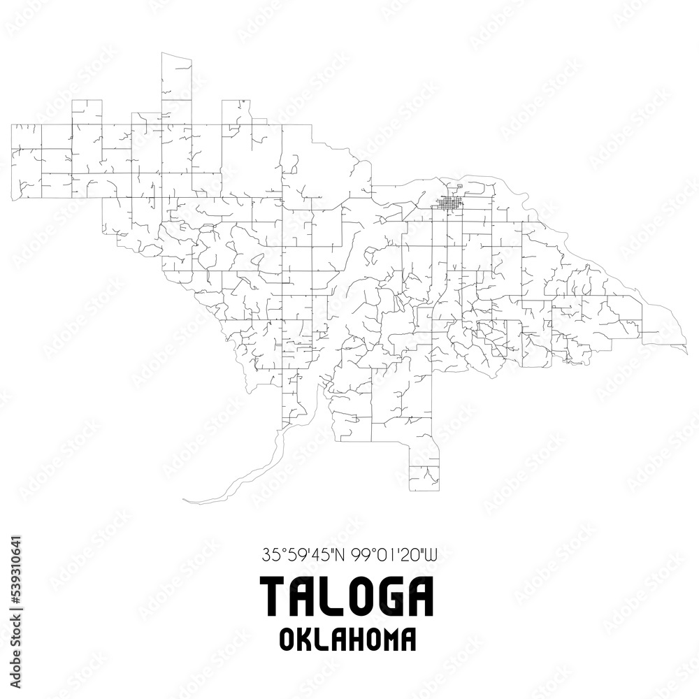 Taloga Oklahoma. US street map with black and white lines.