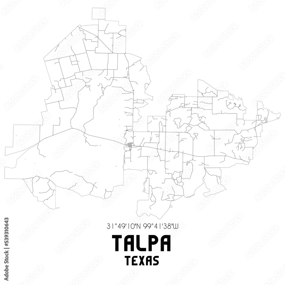 Talpa Texas. US street map with black and white lines.